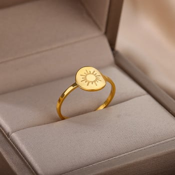 Στρογγυλά δαχτυλίδια ηλίου για γυναίκες από ανοξείδωτο ατσάλι Χρυσό χρώμα Ζευγάρι χαραγμένο δαχτυλίδι Lady Femme Vintage αισθητικής κοσμήματα anillos mujer
