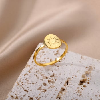 Στρογγυλά δαχτυλίδια ηλίου για γυναίκες από ανοξείδωτο ατσάλι Χρυσό χρώμα Ζευγάρι χαραγμένο δαχτυλίδι Lady Femme Vintage αισθητικής κοσμήματα anillos mujer