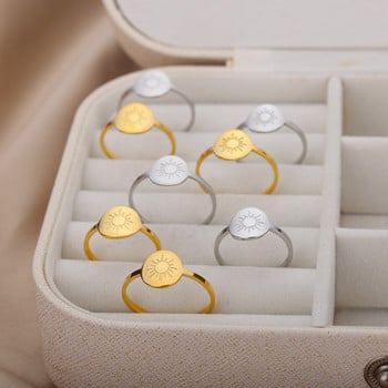 Кръгли слънчеви пръстени за жени от неръждаема стомана златен цвят Двойка гравиран пръстен Lady Femme Vintage естетични бижута anillos mujer