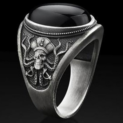 Goth Pirate Skeleton Astoņkāja gredzens vīriešiem, sievietēm 2023. gada unikāls retro, melns cirkons, sieviešu motociklu gredzeni, rotaslietas dāvanas