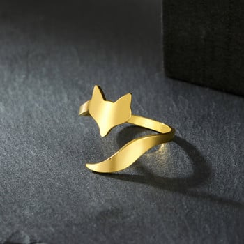 Skyrim Fox Отворен пръстен от неръждаема стомана Ежедневни пръстени с променящи се размери Модни животински бижута Подарък за рожден ден за жени Мъже
