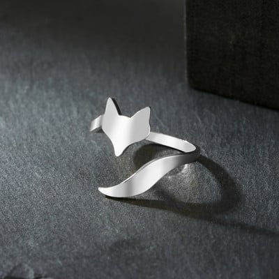 Skyrim Fox Open Ring Stainless Steel Casual Resizable Finger Rings Fashion Animal Jewelry Birthday Gift for Women Men