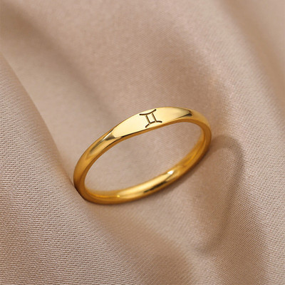 Малък зодиакален пръстен за жени от неръждаема стомана, златен цвят, съзвездие Близнаци, пръстен за рожден ден, коледни бижута Bijoux Femme