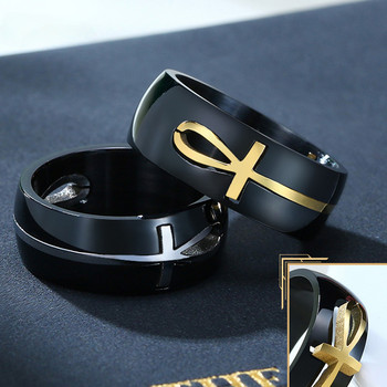 Διαχωριζόμενο δαχτυλίδι Ankh Αιγυπτιακός σταυρός για άντρες Μαύρο χρυσό Χρώμα Δαχτυλίδια από ανοξείδωτο ατσάλι Key of Life Ανδρικά κοσμήματα γαμήλια δώρα Anel