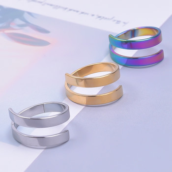 Моден минимализъм Пръстени с двойни линии за жени Мъже Реколта от неръждаема стомана Регулируем пръстен за пръсти Нови бижута Подаръци за годишнина