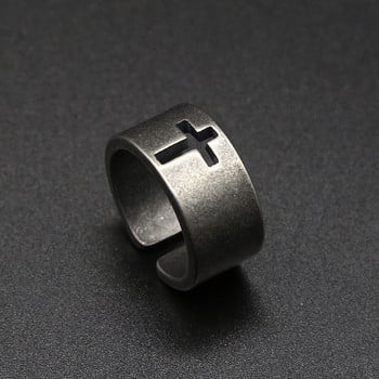 Прост винтидж пръстен с кръст от неръждаема стомана в цвят пънк християнски пръстен за мъже Модни бижута Най-добър подарък за приятел на едро