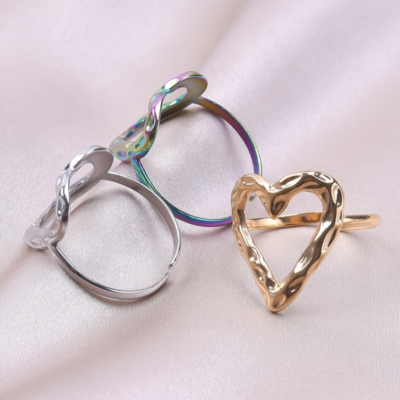 1/3 tk roostevabast terasest mood lihtsad õõnsad tekstuuriga südamesõrmused naistele tüdrukutele trendikad armsad avatud sõrmega Anillose ehted