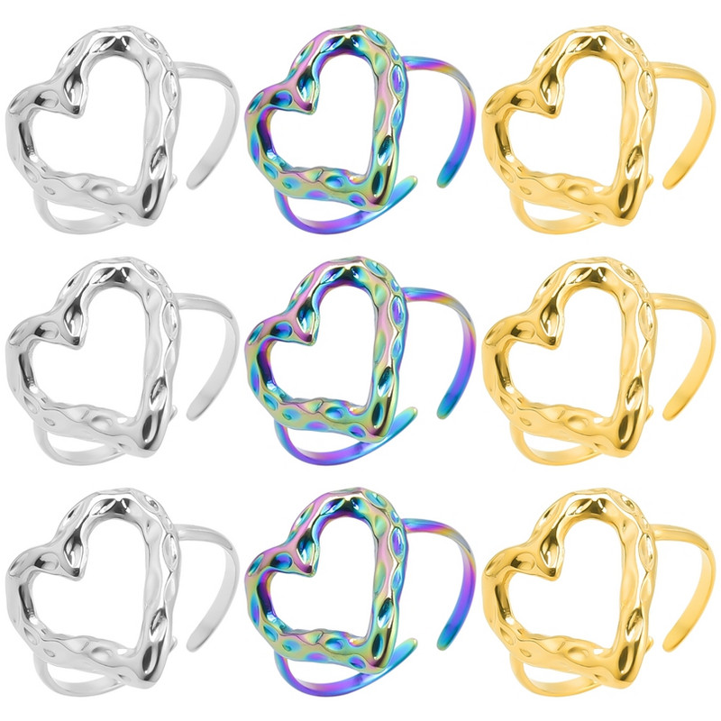 1/3 tk roostevabast terasest mood lihtsad õõnsad tekstuuriga südamesõrmused naistele tüdrukutele trendikad armsad avatud sõrmega Anillose ehted