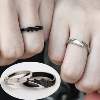 2Pcs Аниме Ангел Демон Двойка Пръстени за жени Мъжки модни животински регулируем отворен пръстен Обещание за съвпадащ пръстен за двойка Парти подаръци