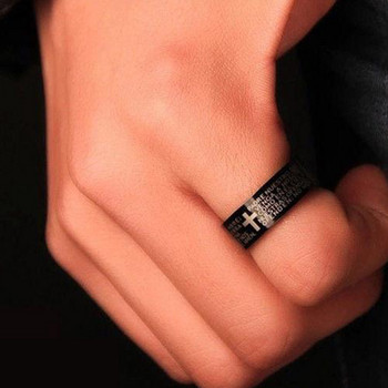 Δαχτυλίδι από ανοξείδωτο ατσάλι Μαύρο Χρώμα Ιησούς Σταυρός Δαχτυλίδι Γράμμα Βίβλος Προσευχή Δαχτυλίδι δακτύλων για άνδρες Βιβλικός σταυρός δαχτυλίδια για γυναίκες Κοσμήματα Ιησούς