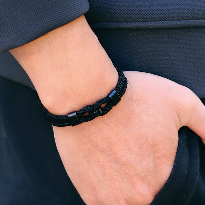 Jauna stilīga mezgla rokassprādze vīriešiem melna magnēta sprādzes virve Braslet dāvanas viņam jūras rokassprādze Pulseras De Hilo ietīšanas rotaslietas