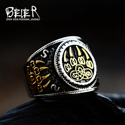Beier Fashion Viking Rune Pattern Bear claw Келтски възел Пръстен от неръждаема стомана Мъжки пънк бижута BR8-739