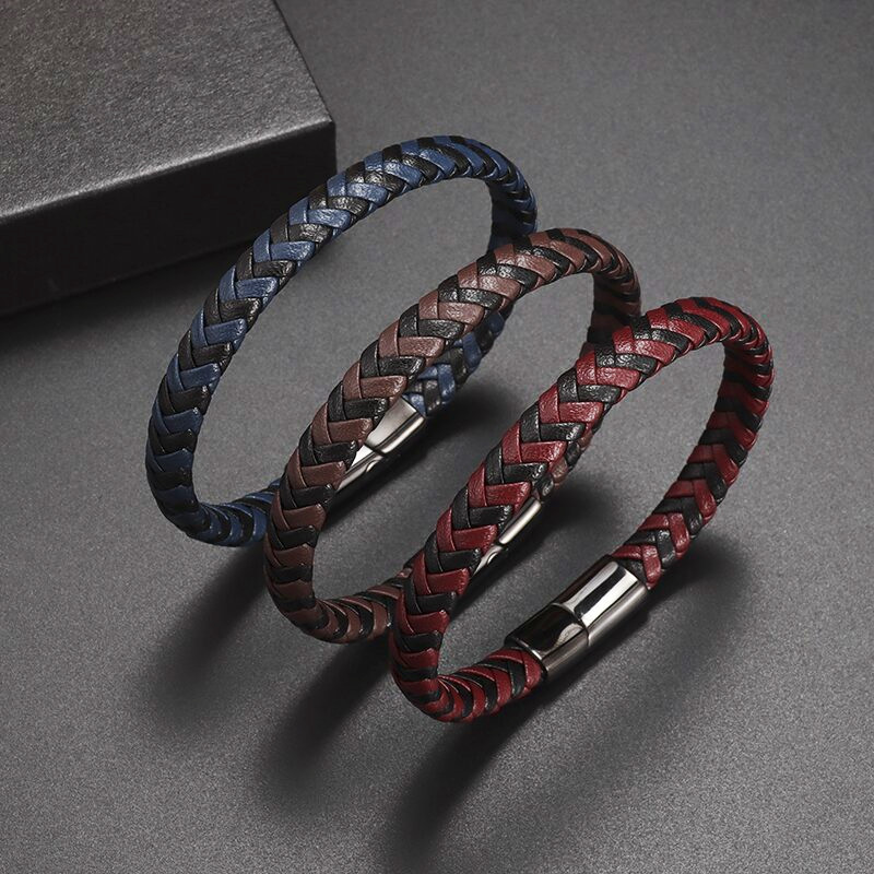 Δερμάτινο βραχιόλι Classic Statement μονής στρώσης πλεκτό στο χέρι με βραχιόλι με μαγνητικό κούμπωμα Ανδρικά καθημερινά αξεσουάρ γοητείας