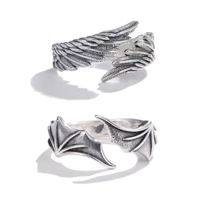 2 kom/pak Vintage anđeoska krila Demonsko oko Hip Hop Podesivo prstenje za par za muškarce Žene Retro nakit srebrne boje Novi trend 2023.