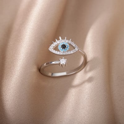 Lucky Evil Eye Rings for Women Adjustable Opening Stainless Steel Ring 2024 Trend Waterproof Aesthetic Jewelry anillos mujer