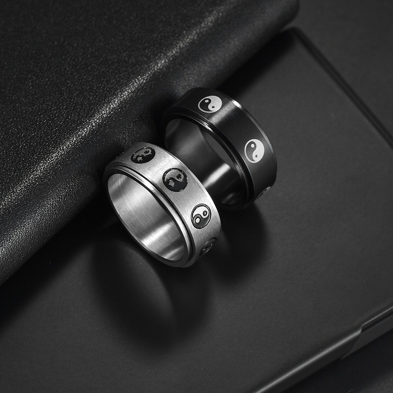 Traditsioonilised Hiina Ying Yang sõrmused meestele naistele 8 mm mustad pööratavad roostevabast terasest eksortsismi kuulujutud meeste palveehted