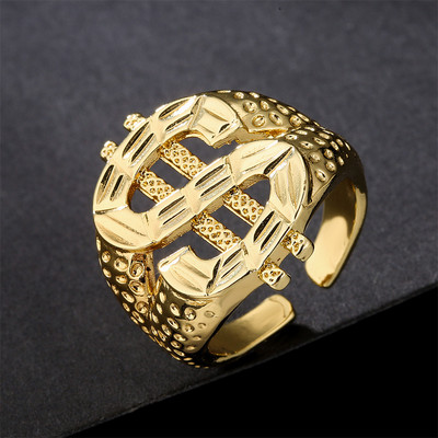 Преувеличен пръстен със знак за долар Жени Мъже Модерни бижута Подарък Хип-хоп Рок Паричен пръстен Променящ се размер