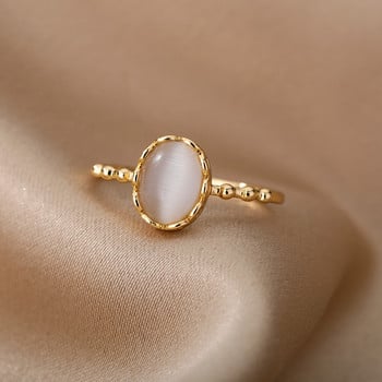 Vintage Opal δαχτυλίδια για γυναίκες από ανοξείδωτο ατσάλι Χρυσό χρώμα Δαχτυλίδι Δαχτυλίδι Ζευγάρι Γάμος Αισθητική μόδα Κοσμήματα anillos mujer