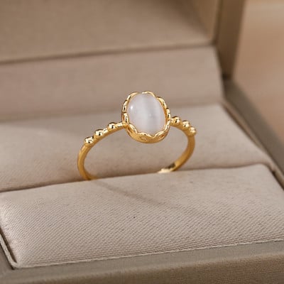 Vintage Opal Rings For Women Stainless Steel Gold Color Finger Ring Couple Wedding Band Aesthetic Fashion Jewelry anillos mujer