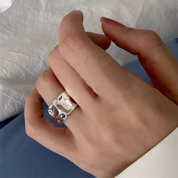 Вдлъбнато-изпъкнала неправилна повърхност Широки пръстени Мъже Жени Винтидж бижута Прости ретро сребърен цвят Метални геометрични отворени пръстени Подаръци