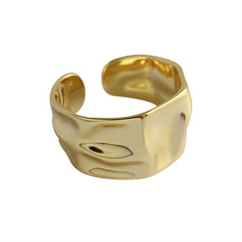 Вдлъбнато-изпъкнала неправилна повърхност Широки пръстени Мъже Жени Винтидж бижута Прости ретро сребърен цвят Метални геометрични отворени пръстени Подаръци