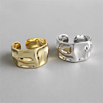 Nõgus-kumer ebakorrapärase pinnaga laiad sõrmused meestele naistele vintage ehted Lihtsad retrohõbedavärvilised metallist geomeetrilised avatud sõrmuse kingitused