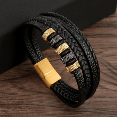 Klassikaline uus nahast käevõru meestele 19/21/23 cm mitmekihilisest nahast meeste helmestega käevõrud Moeehted hulgimüük Dropshipping