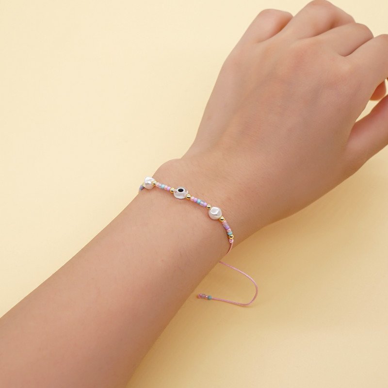 GO2BOHO White Glass Evil Eyes βραχιόλι Κοσμήματα Λευκή απομίμηση μαργαριτάρι CN FGB Seed Beads Tiny βραχιόλι για γυναίκες