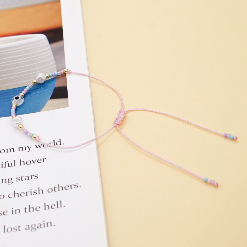 GO2BOHO White Glass Evil Eyes βραχιόλι Κοσμήματα Λευκή απομίμηση μαργαριτάρι CN FGB Seed Beads Tiny βραχιόλι για γυναίκες