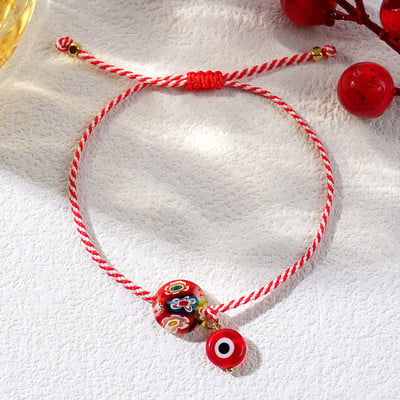 Shinus 2024 Martis Series Glass Evil Eye And Thousand Flowers Glass Flat Bead Jewelry Greek March Bracelet For Women Date Gift