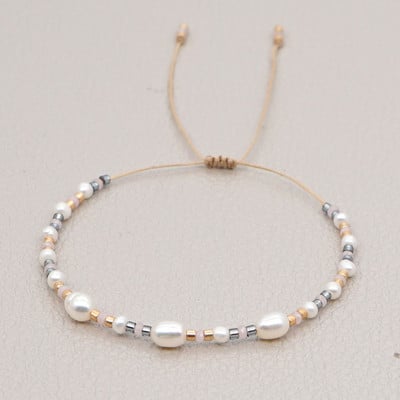 Go2Boho White Freshwater Pearl Bracelet Colorful Miyuki Seed Beads Adjustable Simple Bracelet for Women Girls Fashion Jewelry