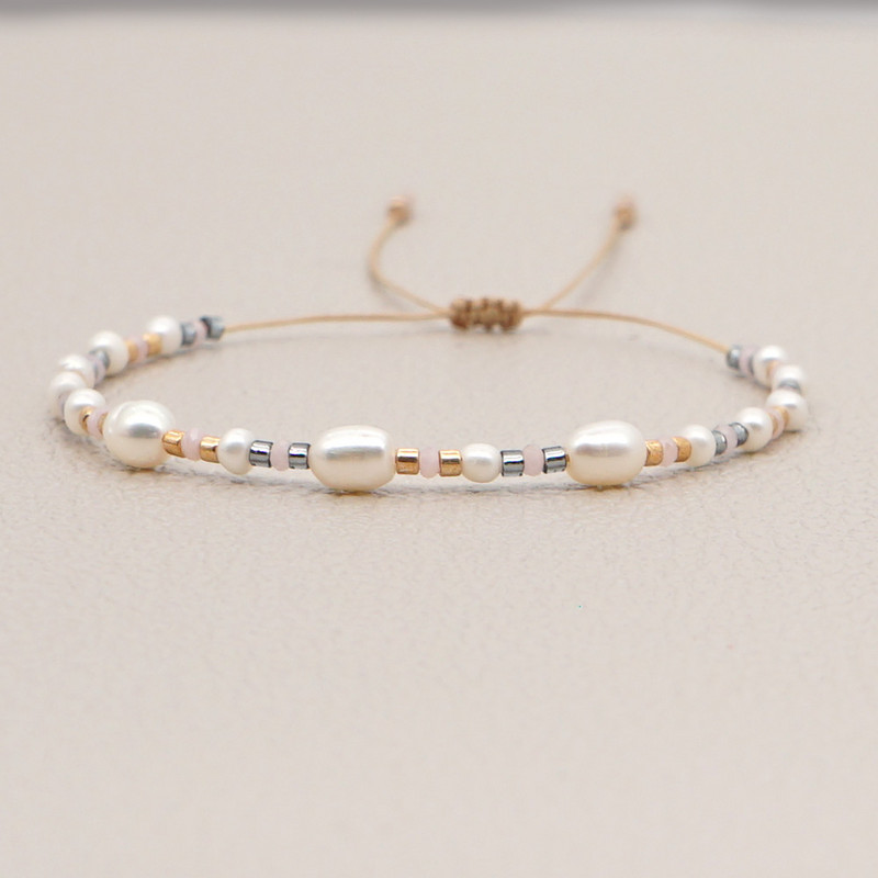 Go2Boho Βραχιόλι με λευκό μαργαριτάρι γλυκού νερού Πολύχρωμες χάντρες από σπόρους Miyuki ρυθμιζόμενο απλό βραχιόλι για γυναίκες Κοσμήματα μόδας για κορίτσια