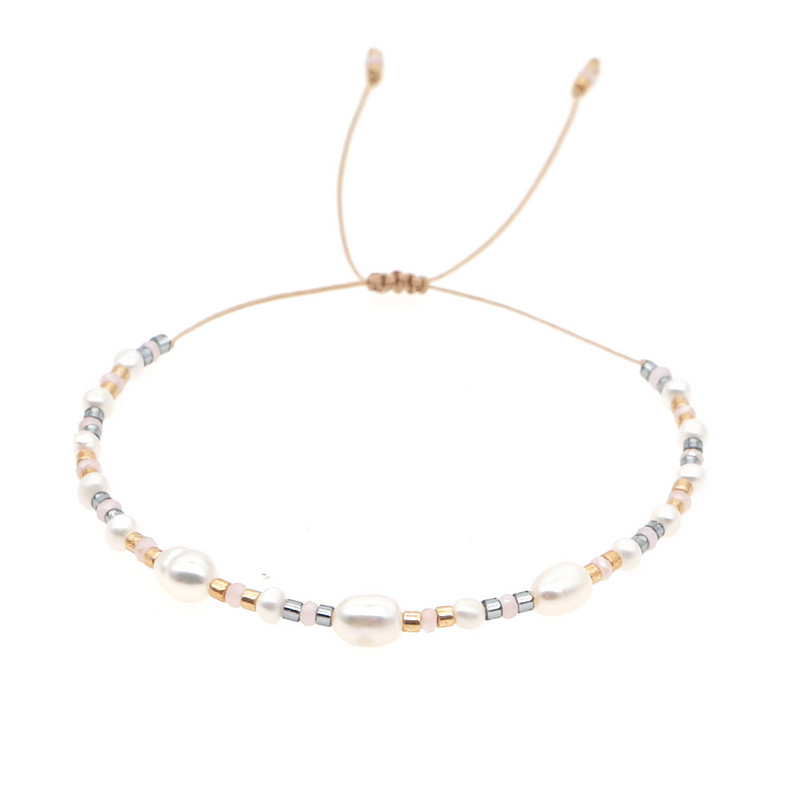 Go2Boho Βραχιόλι με λευκό μαργαριτάρι γλυκού νερού Πολύχρωμες χάντρες από σπόρους Miyuki ρυθμιζόμενο απλό βραχιόλι για γυναίκες Κοσμήματα μόδας για κορίτσια