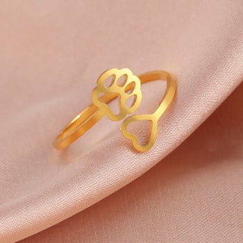 Skyrim από ανοξείδωτο ατσάλι Lovely Dog Paw Foot Print Love Heart Ring για Γυναικείο Ρυθμιζόμενο δαχτυλίδι για κορίτσια 2024 Μοντέρνο δώρο κοσμημάτων