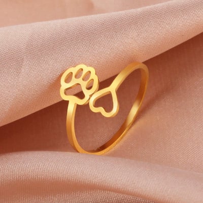 Skyrim Oțel inoxidabil Lovely Dog Paw Print Love Heart Inel pentru femei Fete Inel ajustabil 2024 Bijuterii la modă Cadou pentru iubitori
