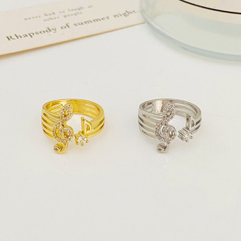 Μόδα Χρυσό Ασημί Χρώμα Ζιργκόν Μουσική Νότα Δαχτυλίδι Τάση Χάλκινα ανοιχτά δαχτυλίδια για γυναίκες statement Δάχτυλο κοσμήματα Διακόσμηση γάμου