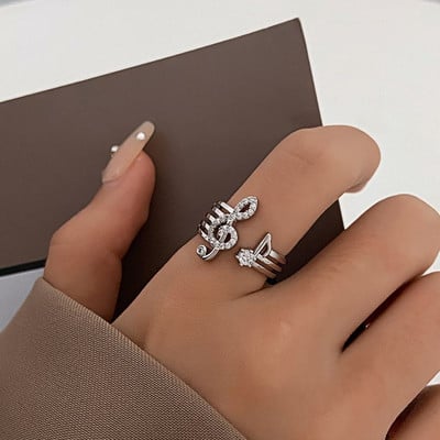 Fashion Gold Silver Color Zircon Music Note Ring Trend Copper Open Rings for Women Statement Finger Jewelry Wedding Decoration