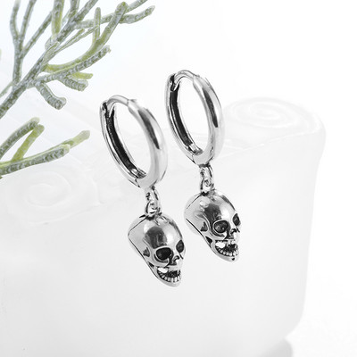 Gothic Full Skull Hoop Auskari Spoku Galva Hipoalerģiski Auskari Vīriešu Forša Pankroka Trend Rotaslietas