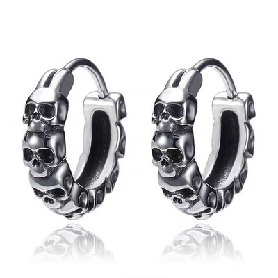 Gothic Full Skull Hoop Auskari Spoku Galva Hipoalerģiski Auskari Vīriešu Forša Pankroka Trend Rotaslietas