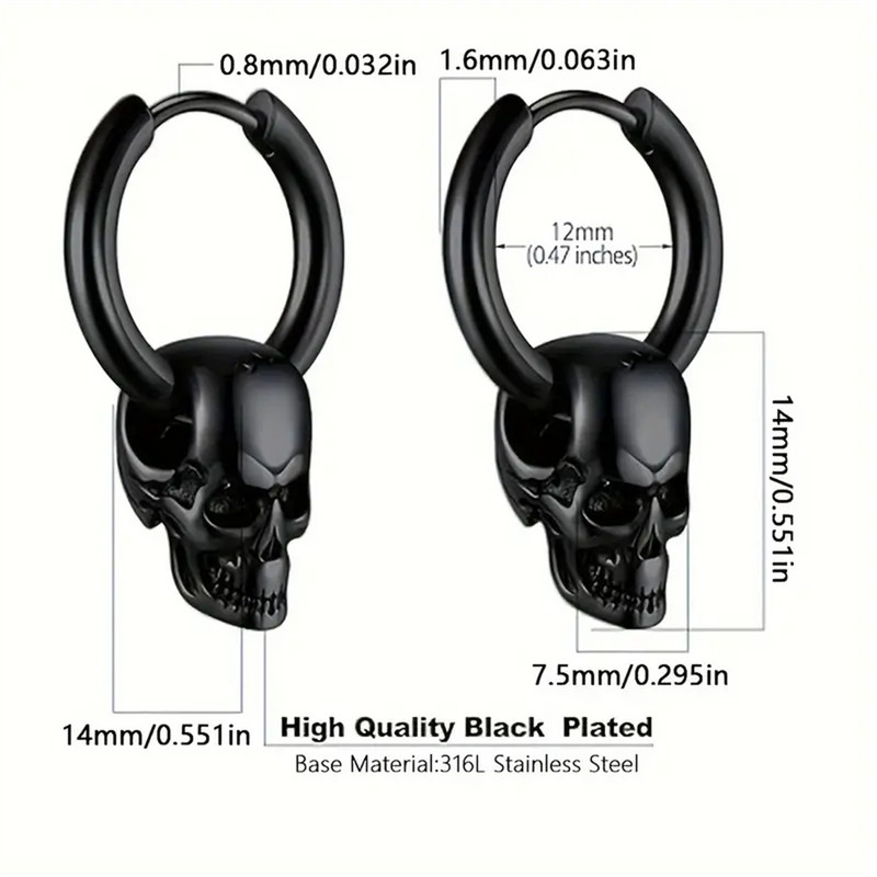 2tk 316L roostevabast terasest Trendikas vintage pealuu kõrvarõngad meestele, punk gooti rõngaskõrvarõngad hüposensibiliseerimine augustamine ehted