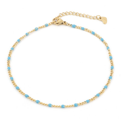 304 roostevabast terasest ääreketi pahkluu mitmevärviline emailhelmed kullavärvi metallist ketid naistele 23,5 cm (9 2/8") pikad, 1 osa