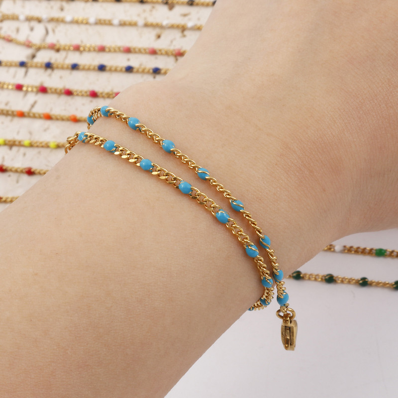 304 roostevabast terasest ääreketi pahkluu mitmevärviline emailhelmed kullavärvi metallist ketid naistele 23,5 cm (9 2/8") pikad, 1 osa