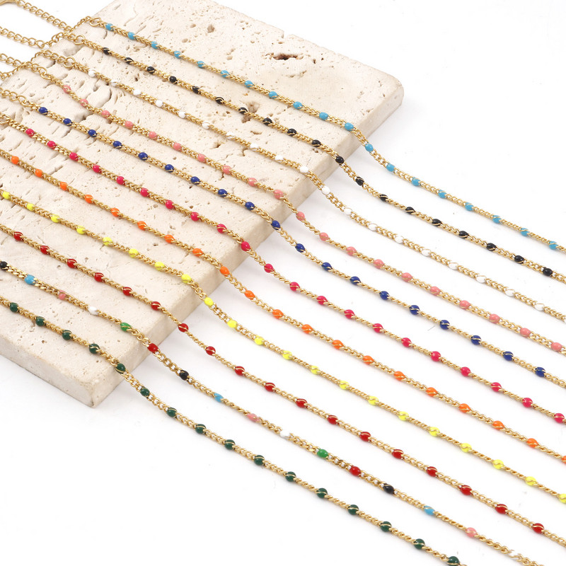 304 roostevabast terasest ääreketi pahkluu mitmevärviline emailhelmed kullavärvi metallist ketid naistele 23,5 cm (9 2/8") pikad, 1 osa