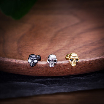 Модни пънк черепни мини обеци от неръждаема стомана Класически дизайн Скелет Малки бижута за уши Парти подаръци за жени Мъже