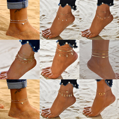 KOTiK златисто сребърен цвят винтидж набор от глезени за жени Многослойни регулируеми глезени гривна на крак крак плажни бижута