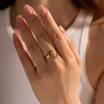 Youthway Неръждаема стомана Минималистична неправилна извивка Геометричен извит пръстен Потъмняване Безплатни модни унисекс бижута Подарък