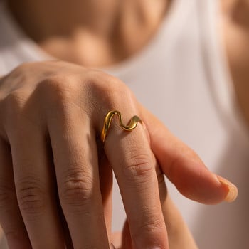 Youthway Неръждаема стомана Минималистична неправилна извивка Геометричен извит пръстен Потъмняване Безплатни модни унисекс бижута Подарък