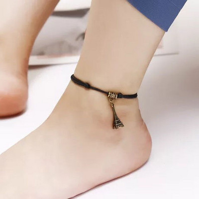 Καθημερινά κοσμήματα Creative Anklet καλοκαιρινά αξεσουάρ Ρετρό προσωπικότητα Μαύρο κερί σχοινί πλεκτό Anklet Beach Δημοφιλή αξεσουάρ Δώρο
