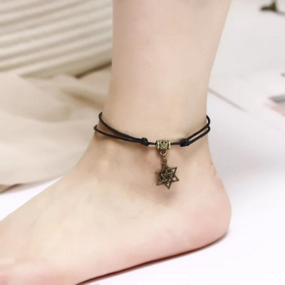 Καθημερινά κοσμήματα Creative Anklet καλοκαιρινά αξεσουάρ Ρετρό προσωπικότητα Μαύρο κερί σχοινί πλεκτό Anklet Beach Δημοφιλή αξεσουάρ Δώρο