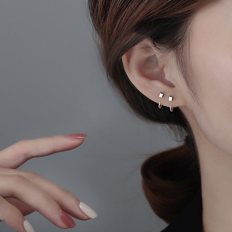 Vintage Minimalistlikud ruudukujulised kõrvarõngad teismelistele Kõrva augustamine Kõrvarõngad Naistele Mehed augustatud Ebatavalised peokõrvarõngad Ehted